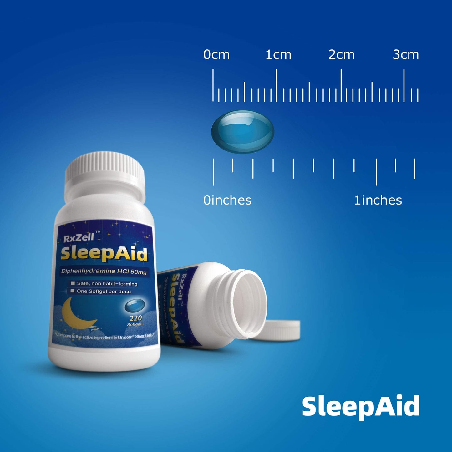 RXZELL Sleep Aid, Diphenhydramine Softgels 50mg, Easy-to-Swallow, Supports Deeper Restful Sleeping, Non Habit-Forming (220 Counts | Pack of 2)