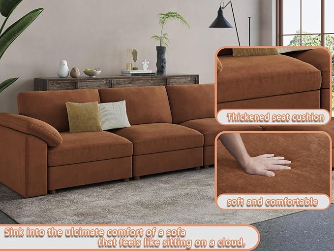 EASE MOOSE Oversized Sectional Modular Sofa,Chenille Large u Shape Sectional Couch Wide Deep Brown Modular Sofa Couch