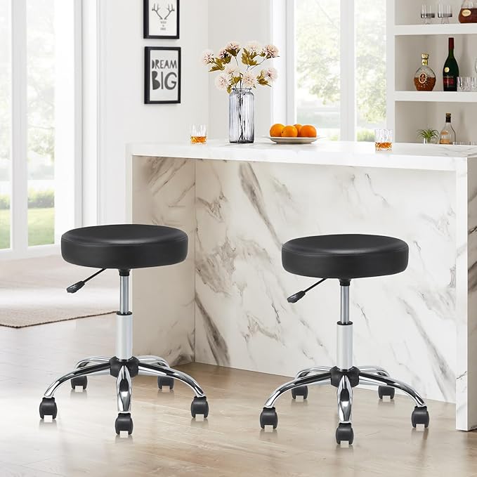 Set of 4 Round Rolling Stool Swivel with Wheels Adjustable Height Heavy Duty Wide Seat Drafting Stool Chair for Office Salon Massage Spa Medical Tattoo Beauty 4 Pack