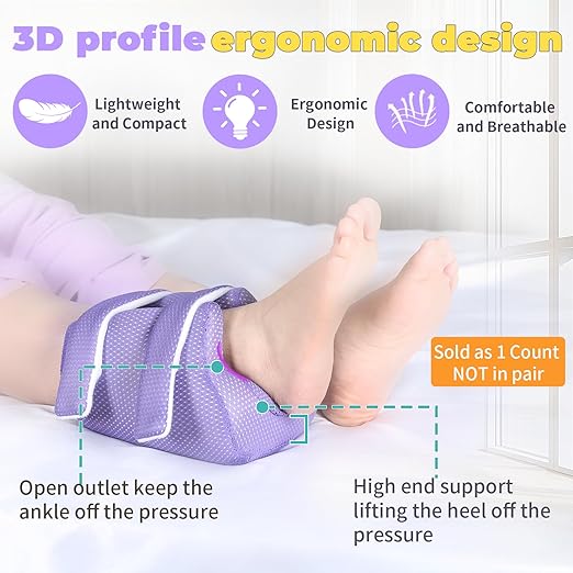 Ehucon 3D Heel Protectors Bed Sore Pillow Cushion for Pressure Sores,Foot Pillows Support Boot for Bedridden Patients Supplies（Purple Pack of 1）