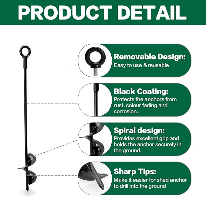 6 Pack 18" Ground Anchors Shed Anchor Kit with 1/8" Galvanized Cable & Turnbuckles, Heavy Duty Earth Anchors for Sheds Canopy Gazebo Dog Runs Carport Tent