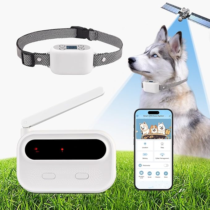 GPS Wireless Dog Fence System with App Control - No Subscription & No Wire, up to 984 FT IPX7 Waterproof Electric Pet Cont...