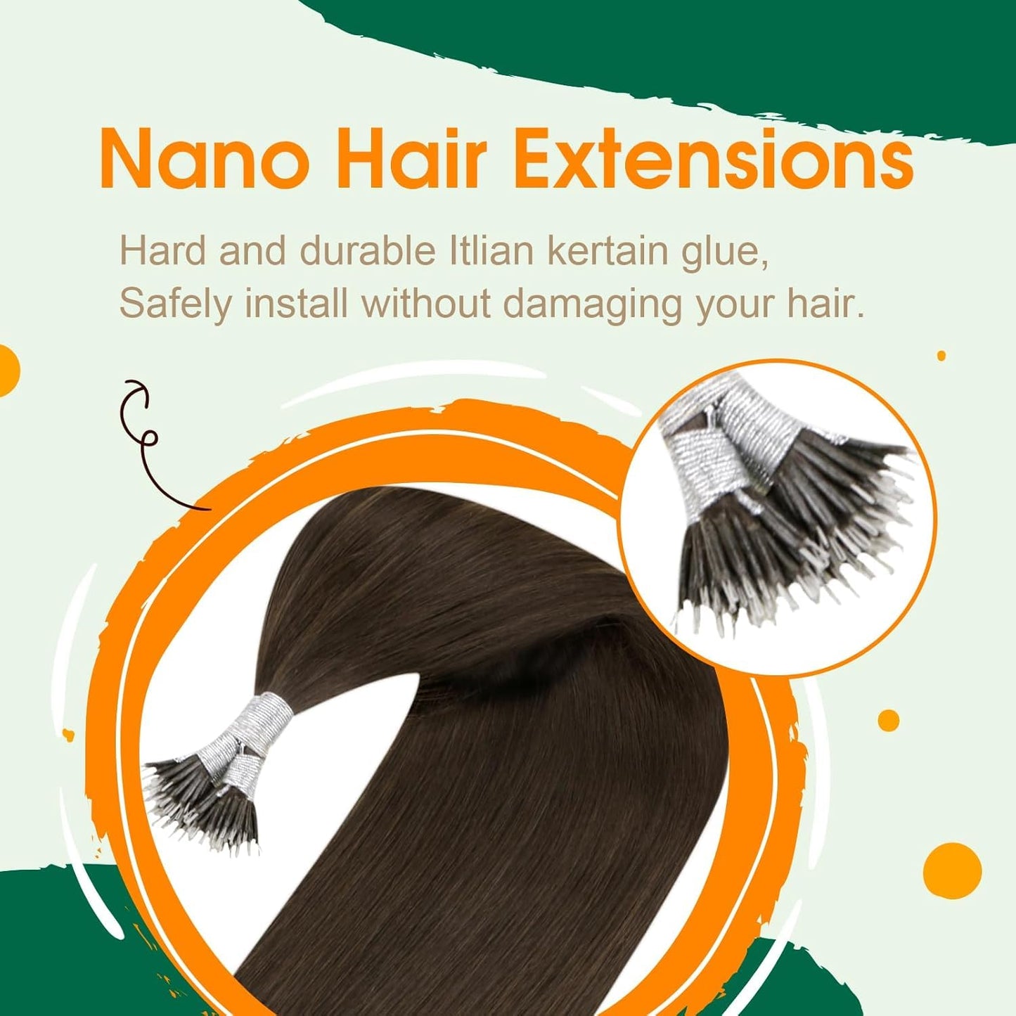 Easyouth Straight Nano Beads Hair Extensions Human Hair Brown Nano Tip Hair Extension Real Hair Darkest Brown Nanos Ring Extensi