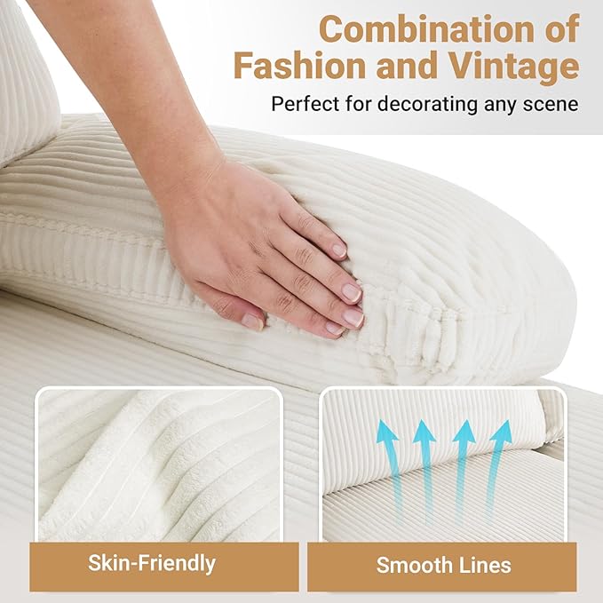 VINGLI 110' U Shaped Comfy Sectional Couch, Double Chaise Sofa in Corduroy Fabric for Apartment, 4-Seater Upholstered Couch with Memory Foam, Modern Couches for Living Room, Small Space, Beige