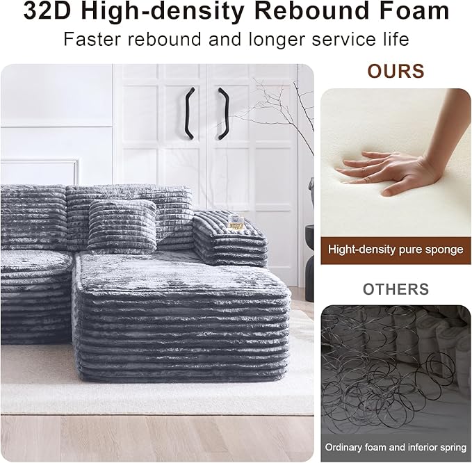 Cloud Sectional Couch with L-Shape Chaise, Modern Modular Sofa with Deep Seat, Built-in Cup Holder & Storage Pocket for Living Room Bedroom, No Assembly Required (Light Gray, Right Sitting Chaise)