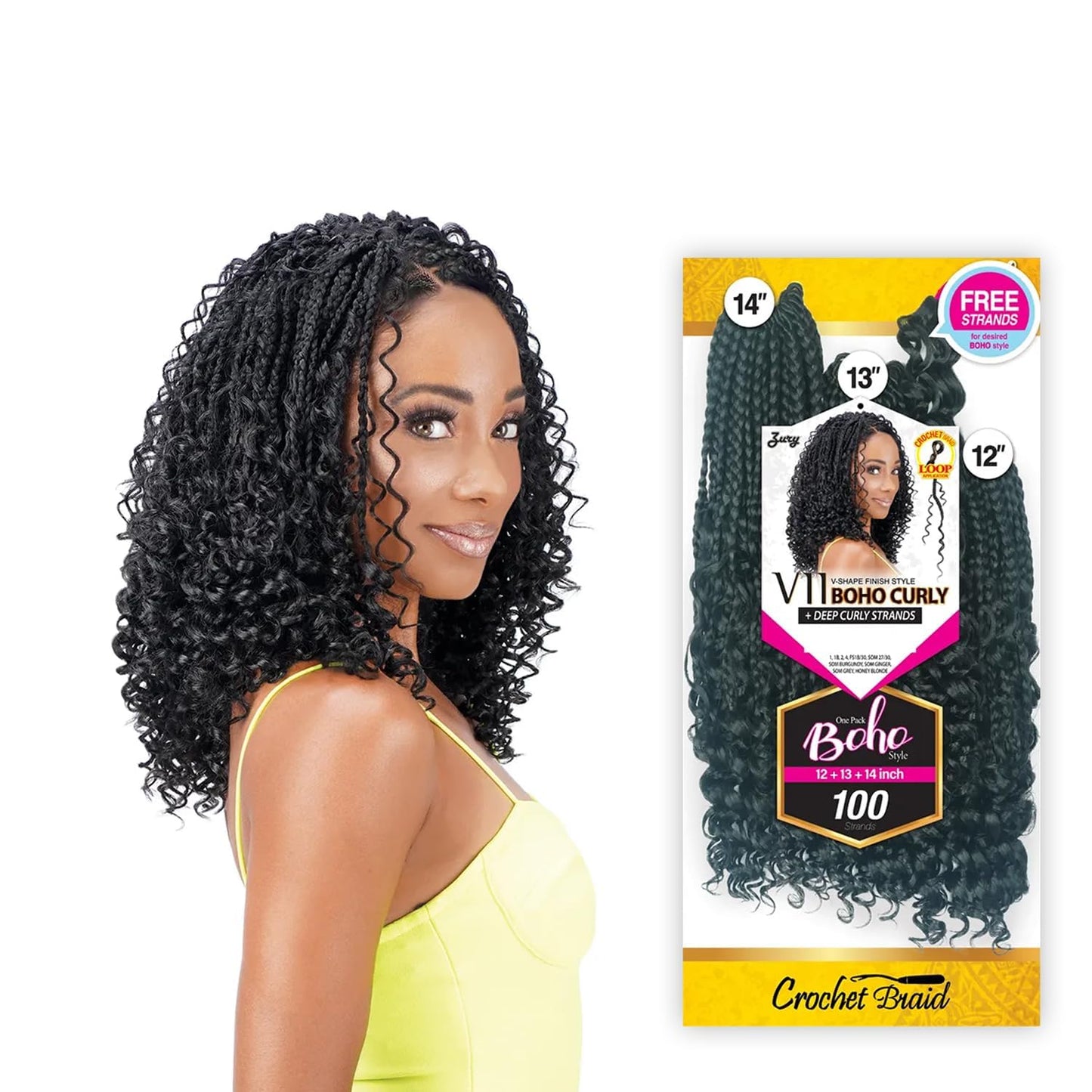 Royal Zury Crochet Briad V-shape Finish Style V11 Boho Curly (12+13+14) (FS1B/30)
