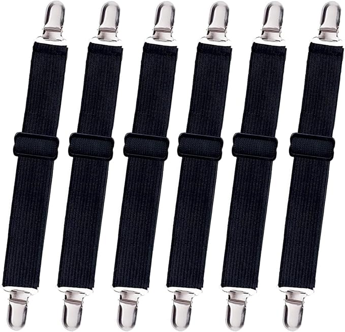 8pcs Adjustable Bed Sheet Straps & Clips, Elastic Fitted Sheet Holder, Mattress Covers & Sofa Cushion Clips, Black