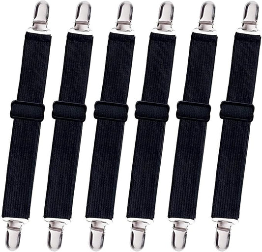 8pcs Adjustable Bed Sheet Straps & Clips, Elastic Fitted Sheet Holder, Mattress Covers & Sofa Cushion Clips, Black