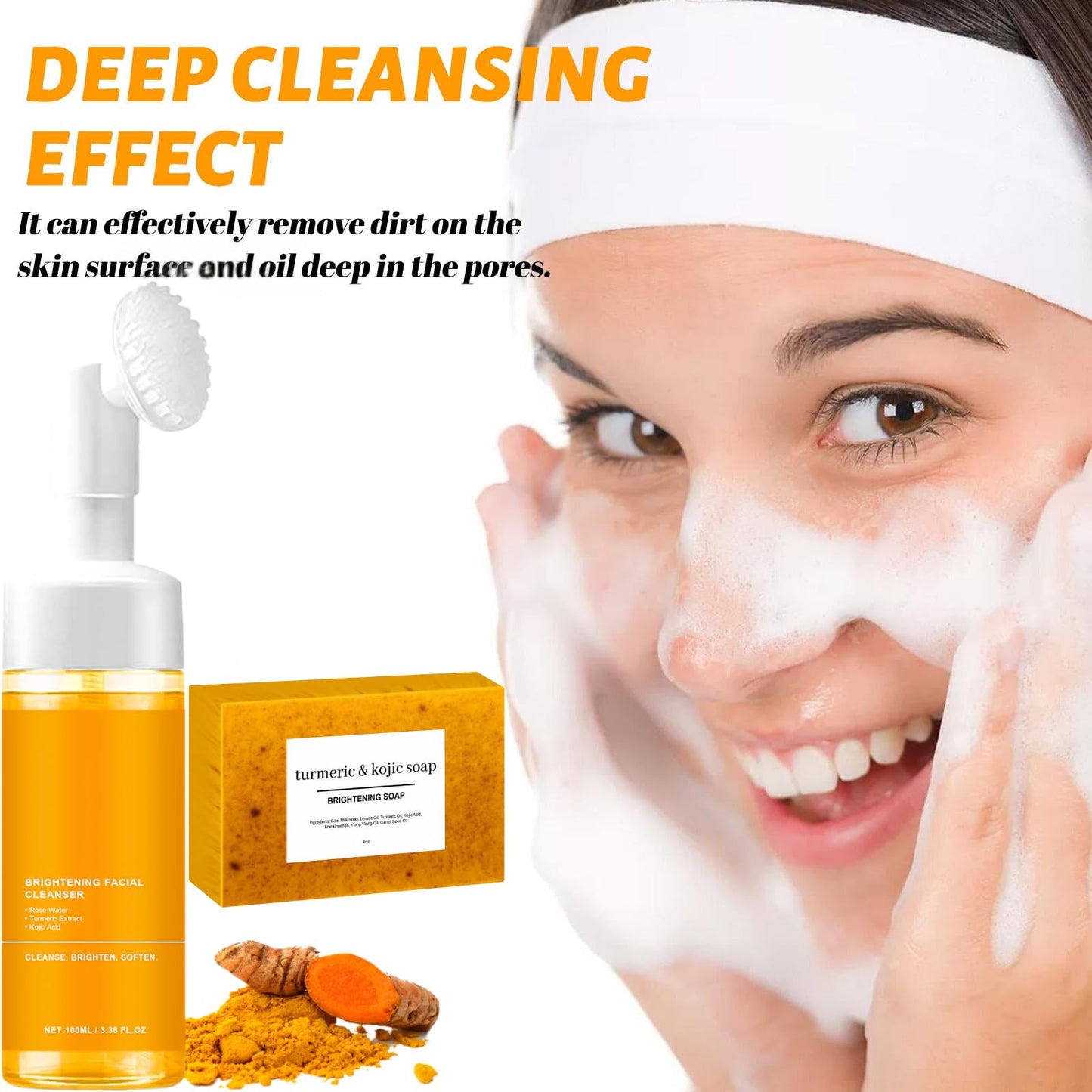 EIVJEC Turmeric Wash and Care Two Piece Set, Facial Cleanser & Soap Bar,Face & Body Cleanser, Face Wash and Natural Handmade Soa