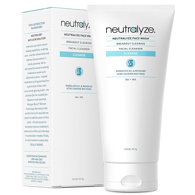 Neutralyze Acne Wash for Face with 2% Mandelic Acid & 2% Salicylic Acid - Professional Grade, A.H.A. + B.H.A. Facial Cleanser for Acne Prone Skin (90+ Day)