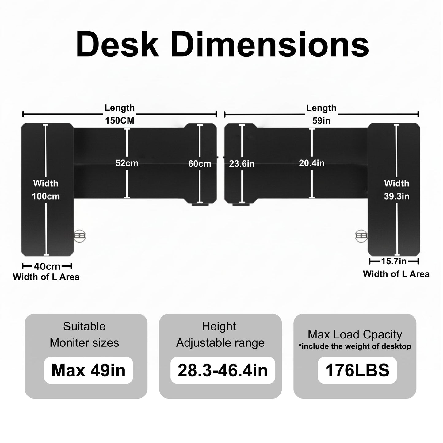 Acrolix L Shaped Electric Standing Desk - 59x40 Inch Reversible Corner Sit Stand Desk with Hook&Cup Holder,Electric Height Adjustable Table,for Home Office Gaming Computer Desk, Black
