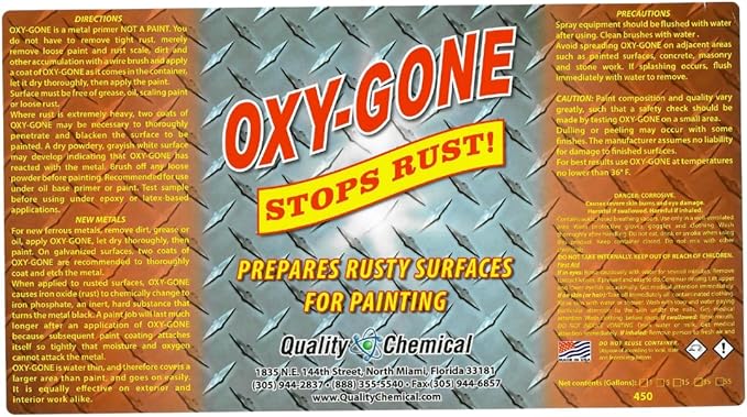 Quality Chemical Oxy-Gone Rust Remover and Metal Treatment - Rust Reformer, Rust Remover, Metal Rust Remover, Rust Neutralizer for Metal, Rust Converter, Remover, Rust Remover - 128 oz (Pack of 4)