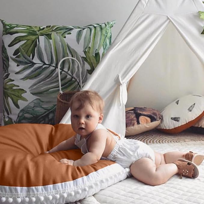Kishome Large Floor Pillow Kids Round Floor Cushion Seating, 35 inches Big Circle Pillow, Round Pillows Seating for Children, Oversized Mat for Reading Nook Teepee Playroom Nursery Canopy Brown