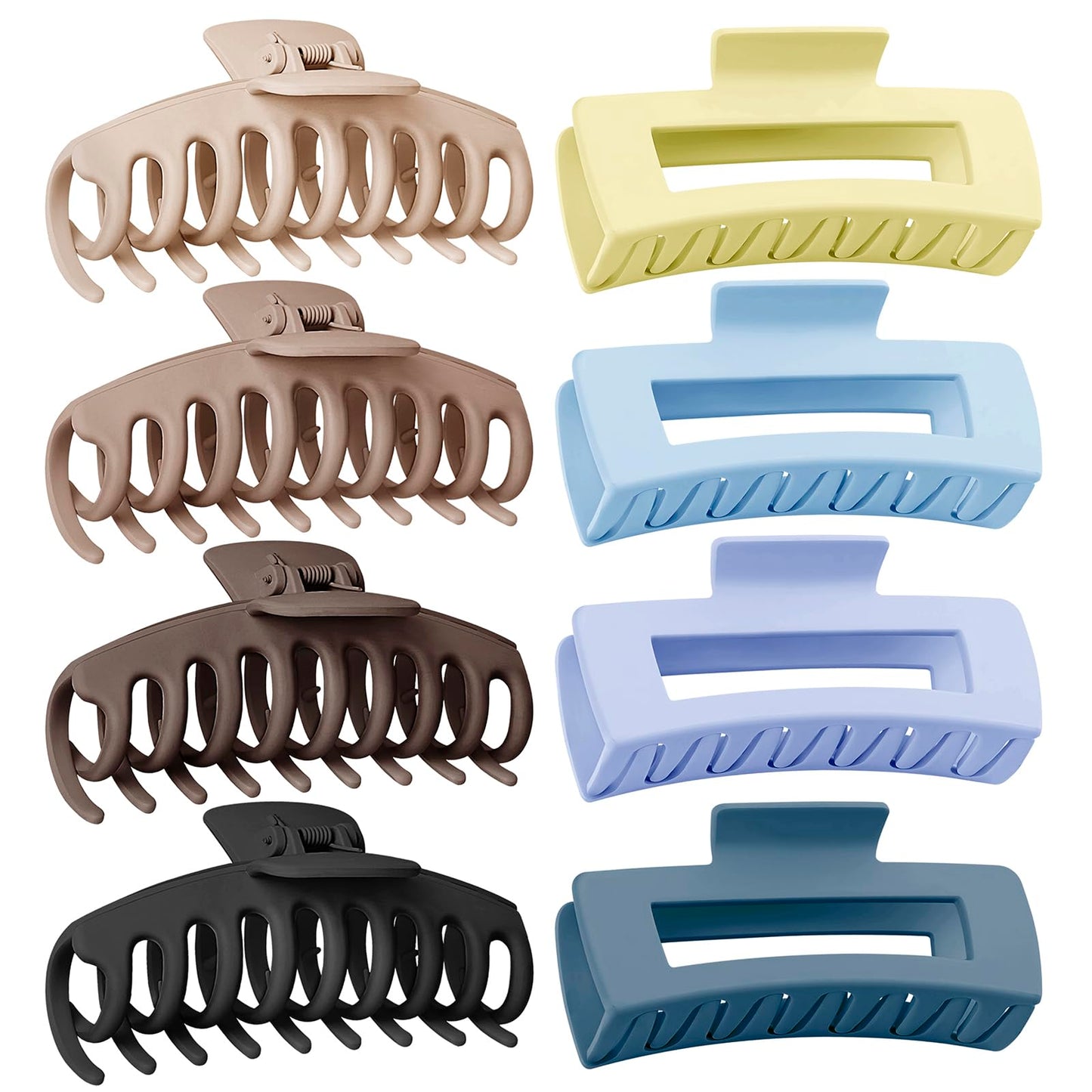 TOCESS Jumbo 4.33 Inch Hair Claw Clips for Women, 8 Pack Matte Non-Slip Rectangle Clips for Thick, Curly, Long or Straight Hair
