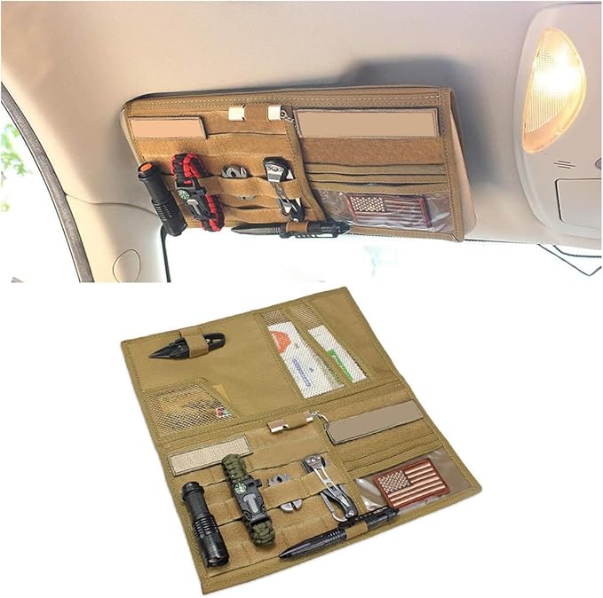 Tactical Molle Car Sun Visor Organizer, Large Molle Visor Panel Storage Pouch Holder, Tactical Gear Truck Storage Shelf, 6...