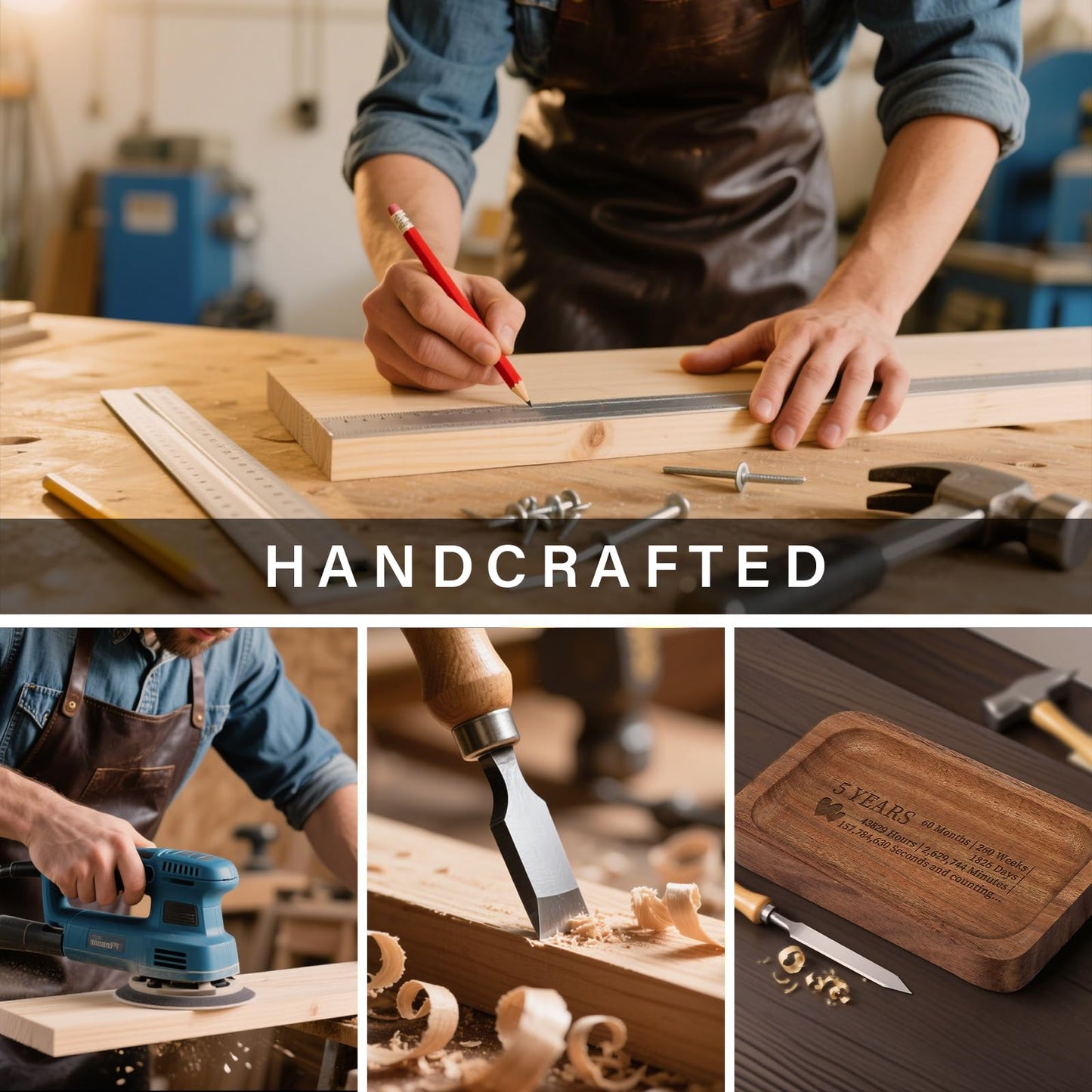 Soziprix 5th Anniversary Wedding Gifts for Wife, Husband – Handmade Acacia Wood Jewelry Tray, the Best Gift to Celebrate Five Years of Love.
