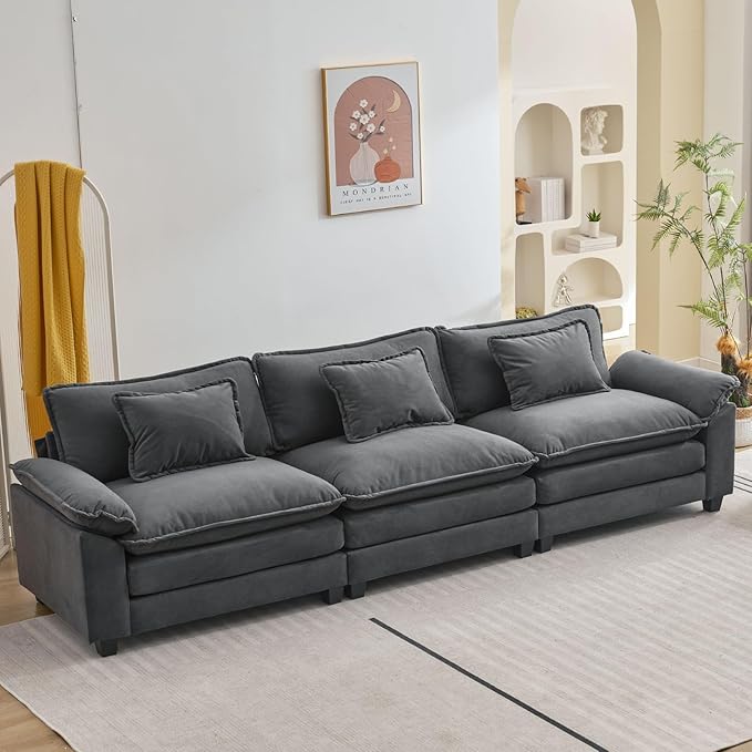 Oprisen 120" Modular Sectional Sofa, Comfy Cloud Couch Sectional Sofa, Velvet Sofa Sleeper Deep Seat Sofa with Throw Pillows for Living Room (Blue Gray, 120"- 3 Seater)