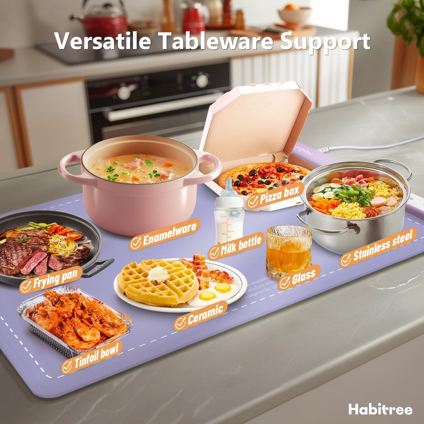 3-Pack Silicone Food Warming Mat & Food Warmers for Parties Buffet - Rapid Heating 6-Level Temp Control, Rollable Portable Easy Clean - Value Set for Gatherings & Home Daily Use（Purple）