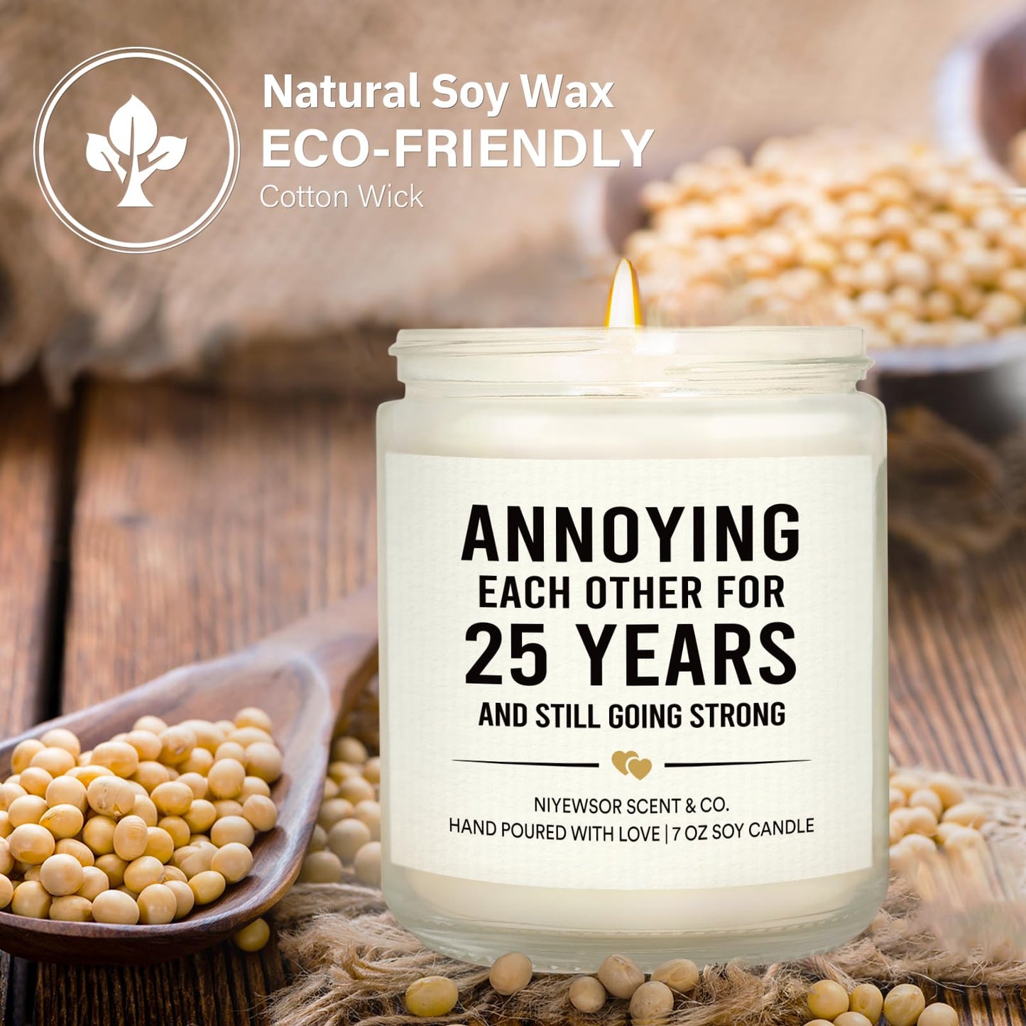 Niyewsor 25th Wedding Anniversary Couple Gifts, 25th Anniversary Candle Gift for Couples, Parents, Husband, Wife, Him, Her, Friends, Sliver Wedding Keepsake, 7oz