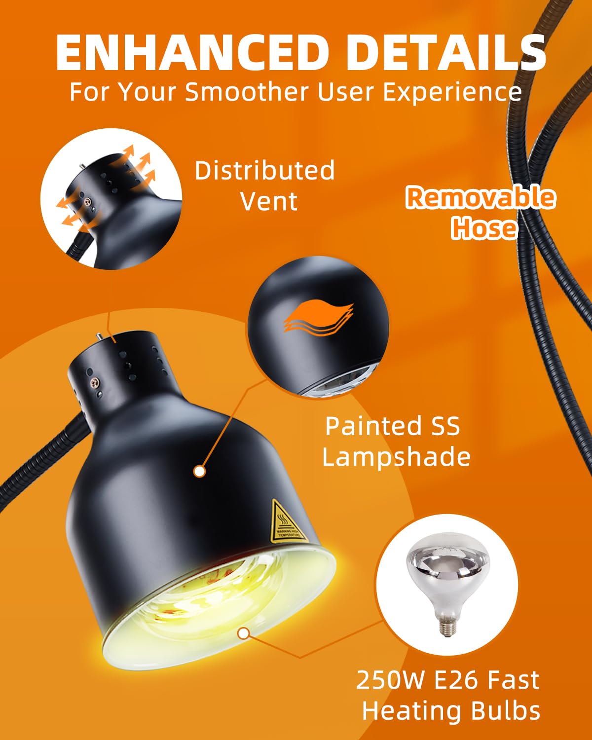 Food Heat Lamp: [Rapid-Heating Bulbs Included] [Steady Heating] Commercial Food Warmer Lamp, Electric Heat Lamp for Food Catering Food Warming Lamp for Buffet Parties,Black,N3