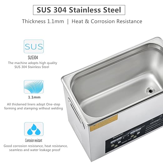 Ultrasonic Cleaner 6.5L with Digital Timer and Heater, Stainless Steel Ultrasonic Cleaning Machine for Carburetor Parts Cleaning