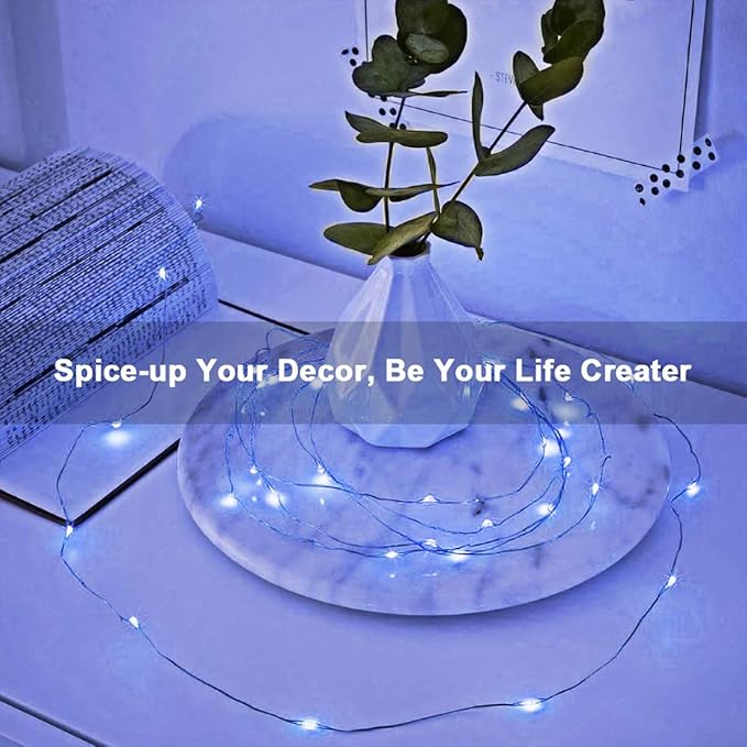 Led Fairy Lights Battery Operated, 4 Packs Mini Battery Powered Copper Wire Starry Fairy Lights for Bedroom, Christmas, Parties, Wedding, Centerpiece, Decoration (5m/16ft Blue)