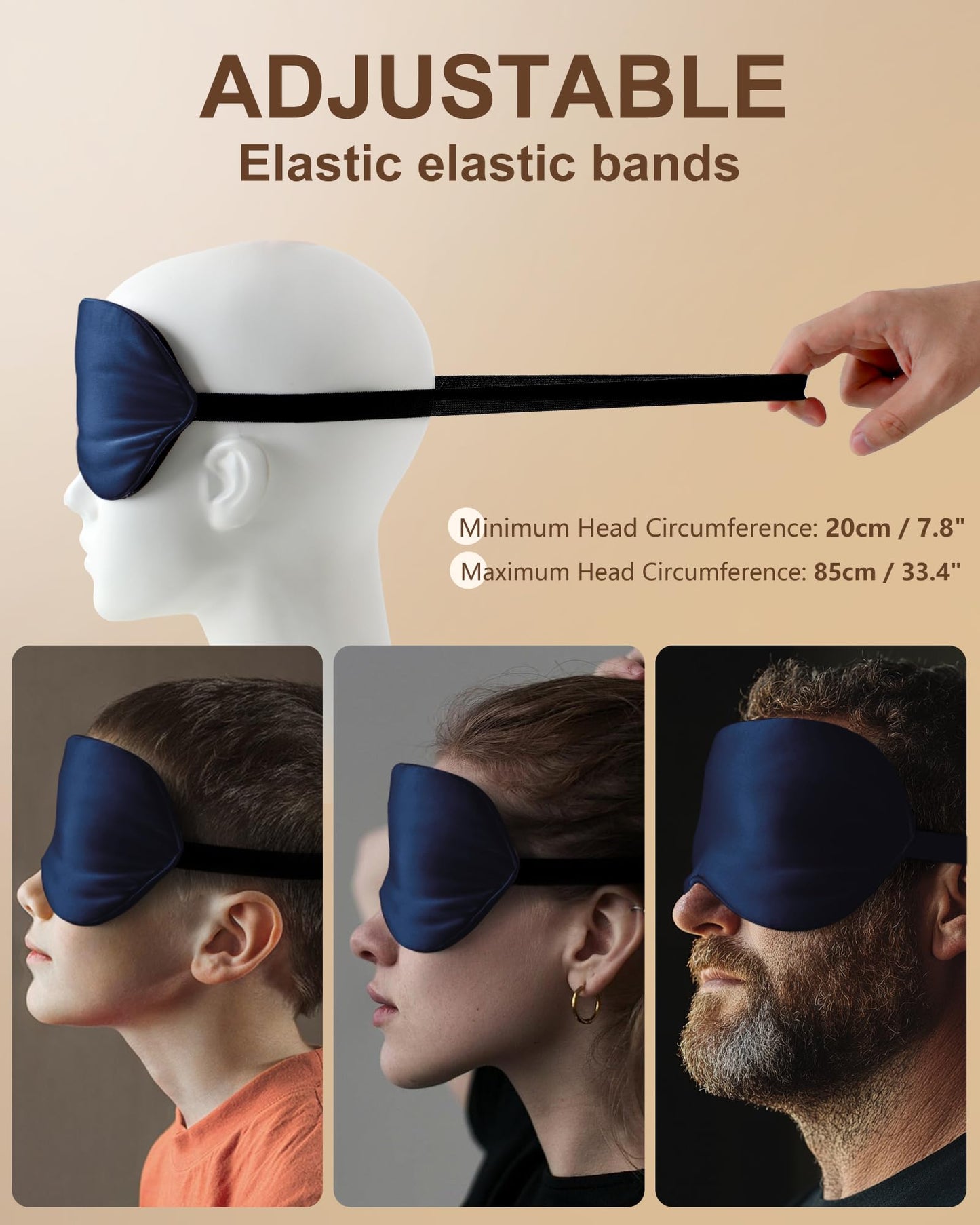 BLSSNZ Silk Eye Mask for Sleeping - Soft Breathable Organic Natural Mulberry Silk Fabric Blackout Sleep Mask with Adjustable Straps No Pressure Eye Mask for Travel Essentials Gifts (Navy Blue)
