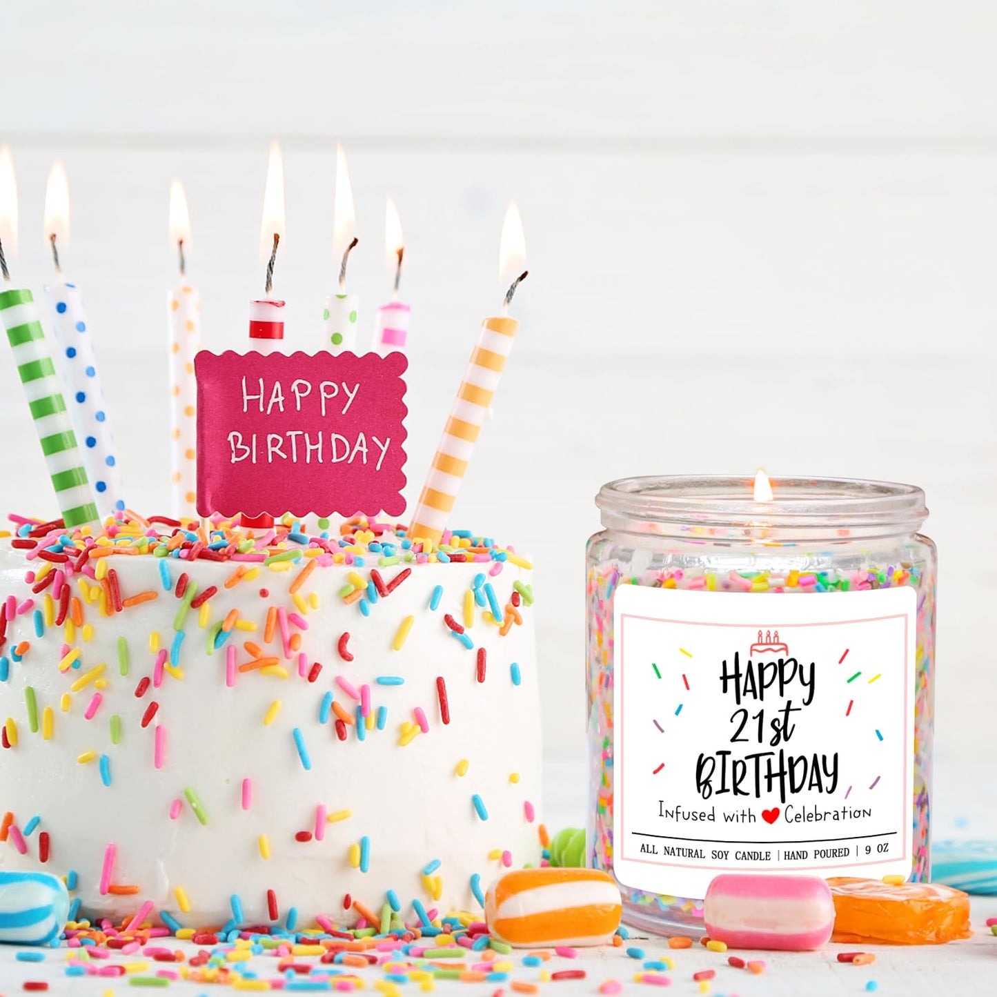 Homsolver 21st Birthday Gifts for Her, Perfect Ideas Happy Birthday Presents for Women, Friends, Sister, Daughter, Vanilla Cream Scent Handmade Aromatherapy Candle Decorations