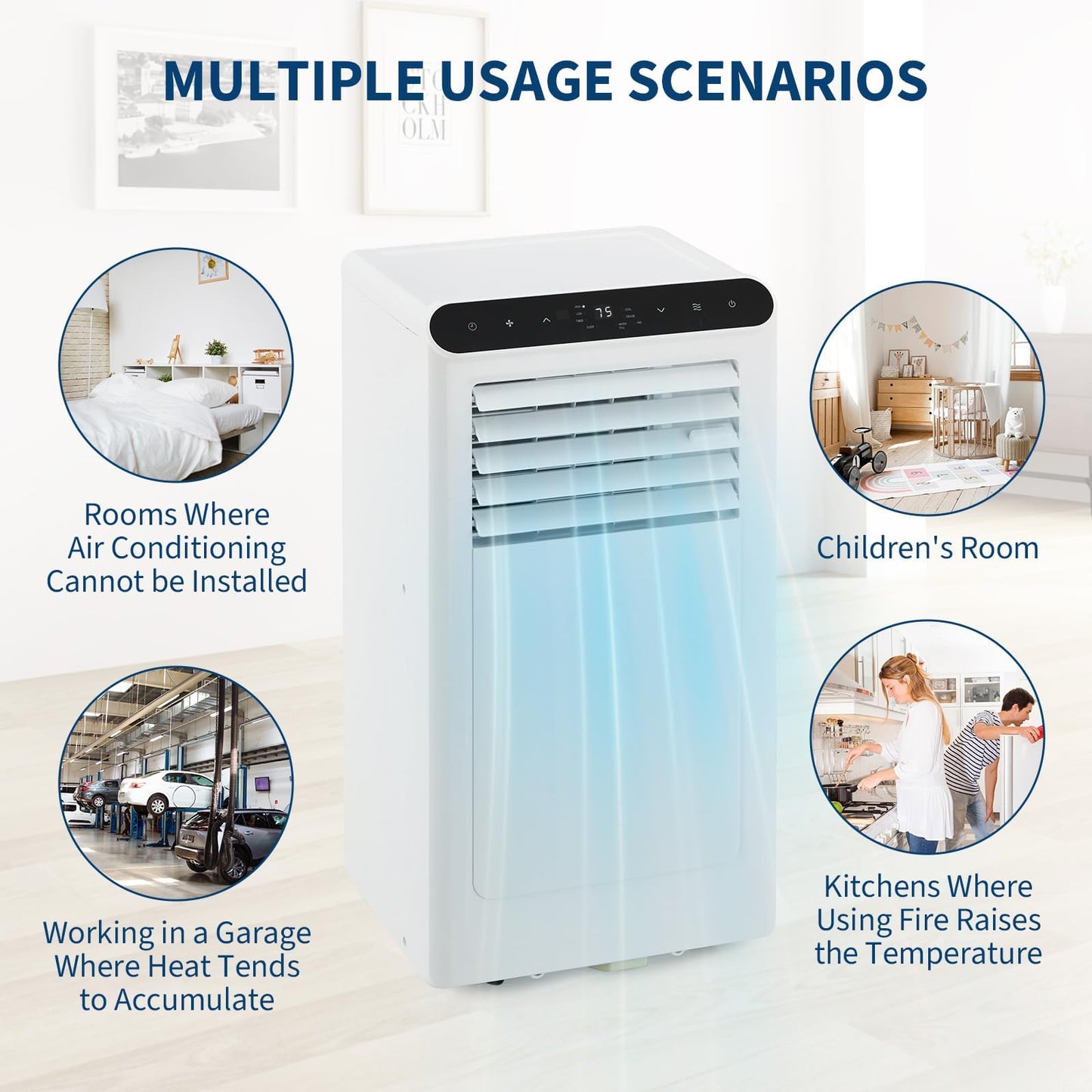 10,000 BTU Portable Air Conditioners, 4-in-1 Portable AC Unit with Heat, Cool, Fan and Dehumidifier, Up to 450 Sq.Ft, 24H Timer, Remote, LED Display, Quiet 50 dB for Bedroom Office