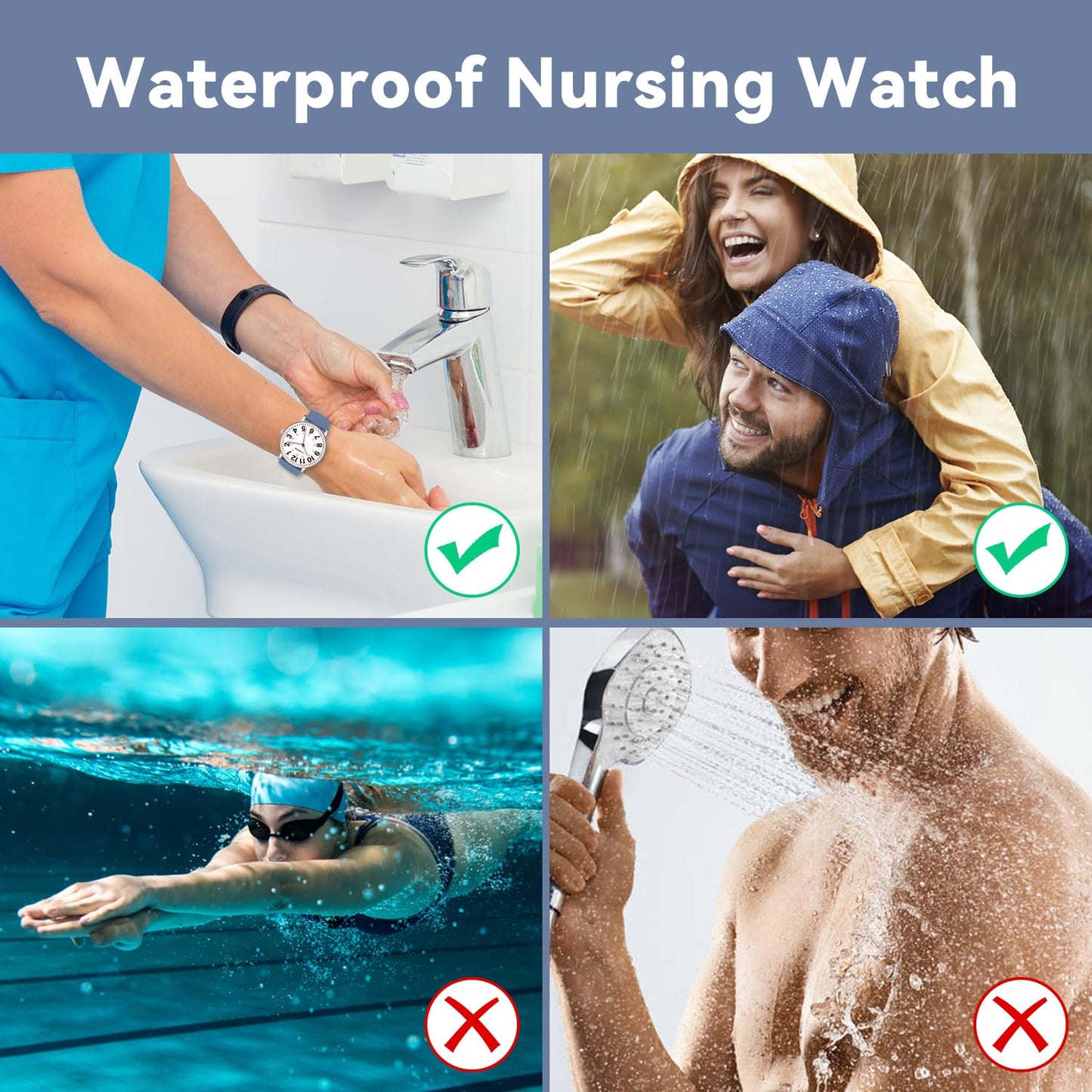 Bomieux Nurse Watch for Nurses Doctors Women Men,Waterproof Analog Watches with Luminous Dial and Japanese Quartz Movement,Easy to Read Military Time Watch with Second Hand, 12/24 Hours,Silicone Band