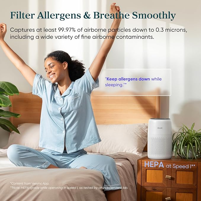 LEVOIT Air Purifiers for Bedroom Home Dorm, 3-in-1 Filter Cleaner with Fragrance Sponge for Better Sleep, Filters Smoke, Allergies, Pet Dander, Odor, Dust, Office, Desktop, Core Mini-P, White