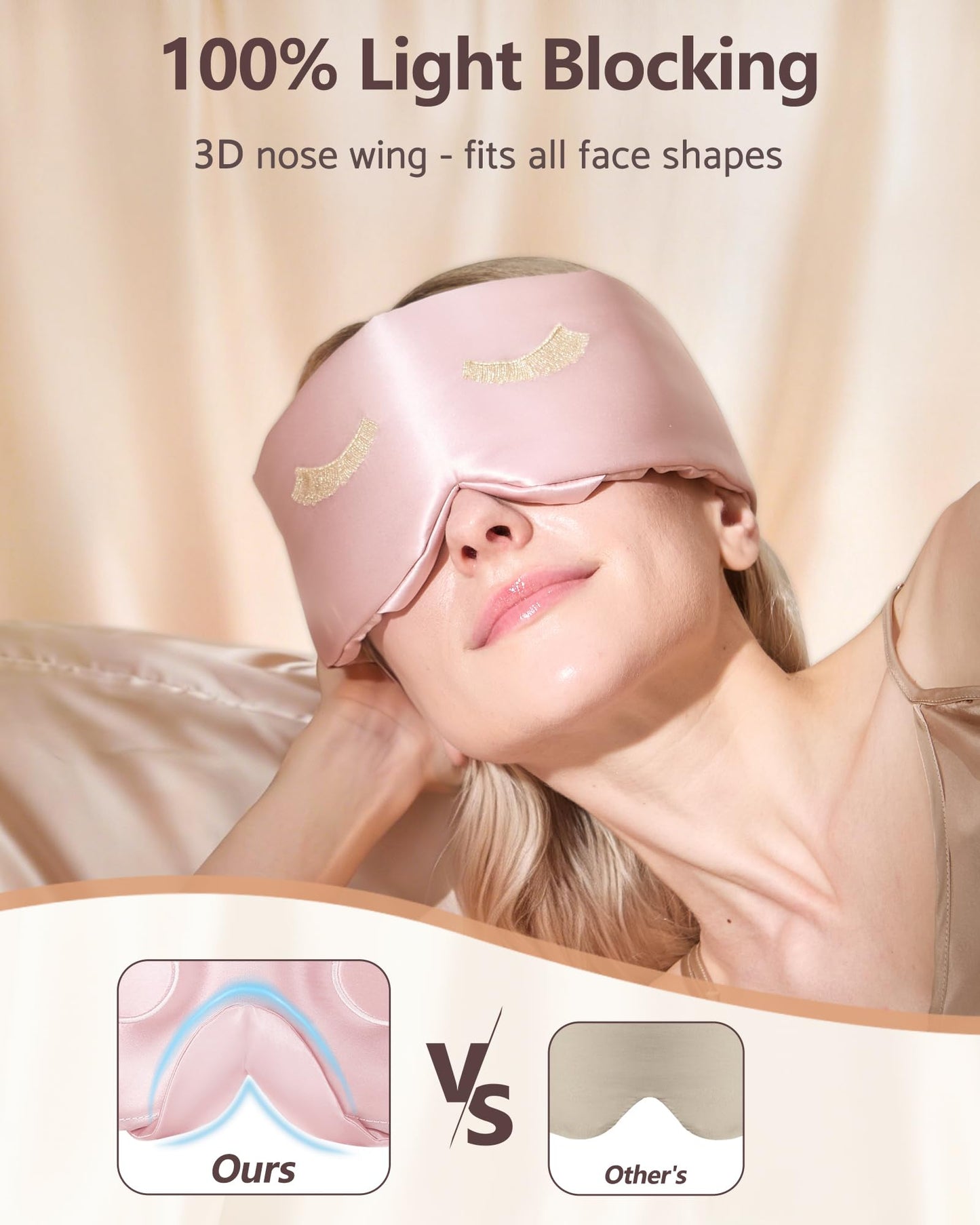 BeeVines Pure Silk 3D Sleep Mask for Women, Luxury 100% 22 Momme Mulberry Silk 3D Contoured Eye Mask for Lash Extensions, Zero Eye Pressure & Blackout Blindfold for Sleeping, with Adjustable Band