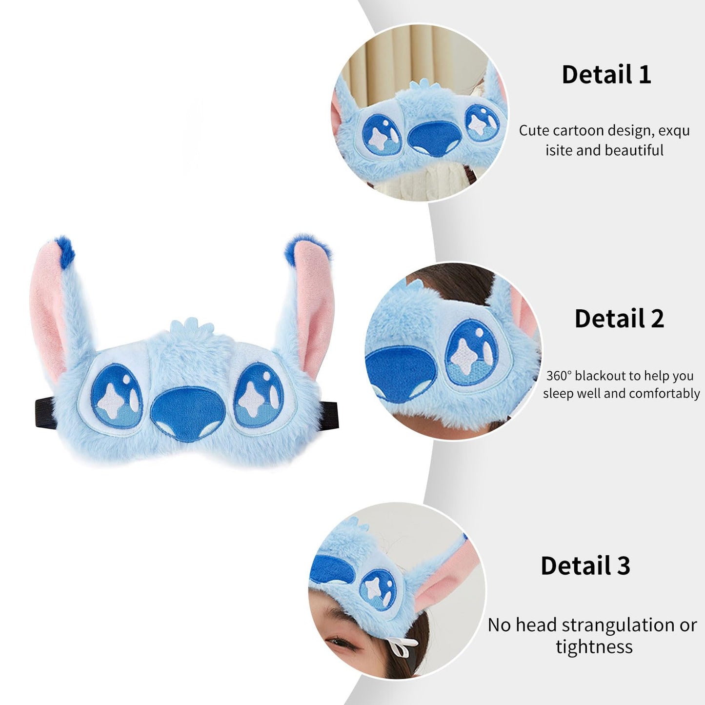 Cute Eye Masks for Sleep Cartoon Plush Blindfold Soft Funny Travel Eye Cover for Women Girls (Blue)