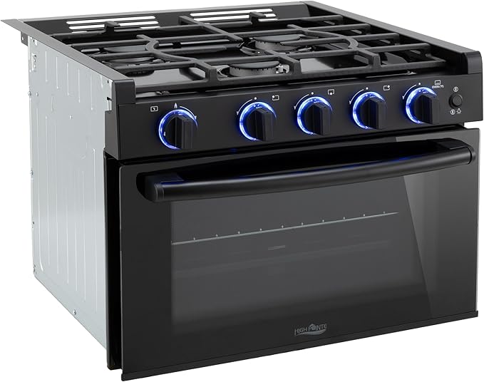 RecPro RV High Pointe Stove Black Finish | Gas Range 17" Tall | 6800 and 8300 BTU Three Burner | 7100 BTU Oven with 1.2 C...
