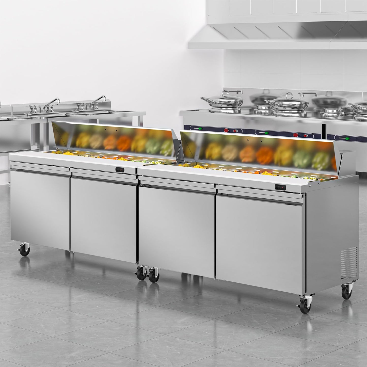 Rockitch 60" W Commercial Refrigerator Sandwich Salad Prep Table, 17.8 Cu.ft 2 Door Commercial Stainless Steel Food Prep Fridge with 16 Pans, Salad Prep Station for Restaurant, Bar, Shop, etc.