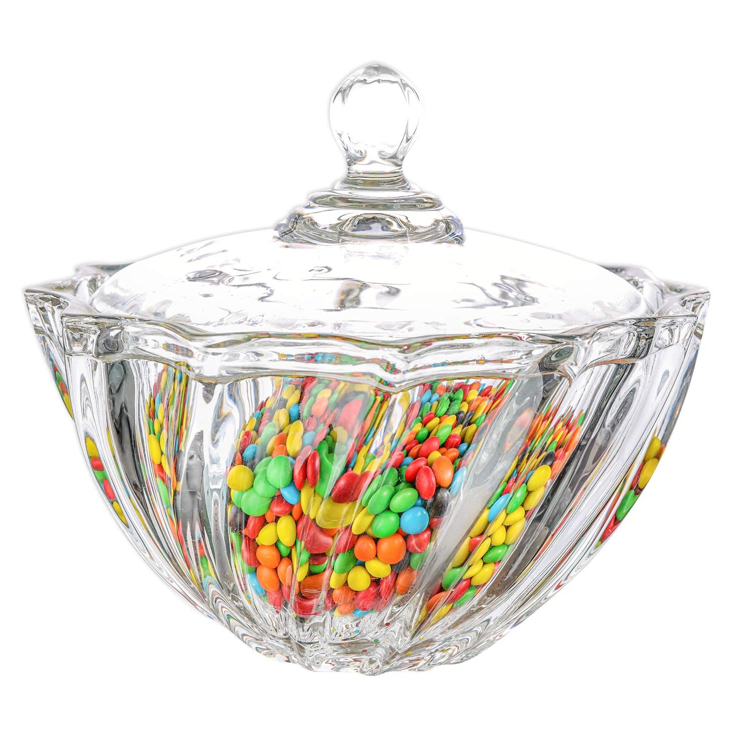 ComSaf Glass Candy Dish With Lid, 30OZ Large Jar for Office Desk, Covered Dish, Decorative Cute Container, Jewelry Box for Wedding Party Buffet Decor