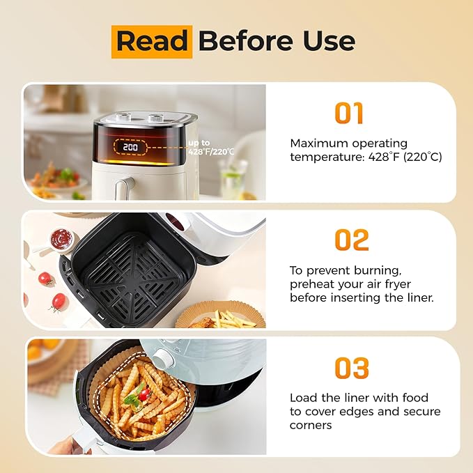1000 Pcs Air Fryer Paper Liners, 8" Square Air Fryer Liners Disposable, Heavy-Duty Parchment Paper for 5-8 qt Airfryer Basket, Non-Stick & Grease-Proof Baking Liner for Oven Pan