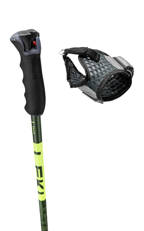LEKI Detect S Lightweight Aluminum Ski Poles for Alpine Skiing - Olivgreen-Darkolive-Neonyellow - 135 cm