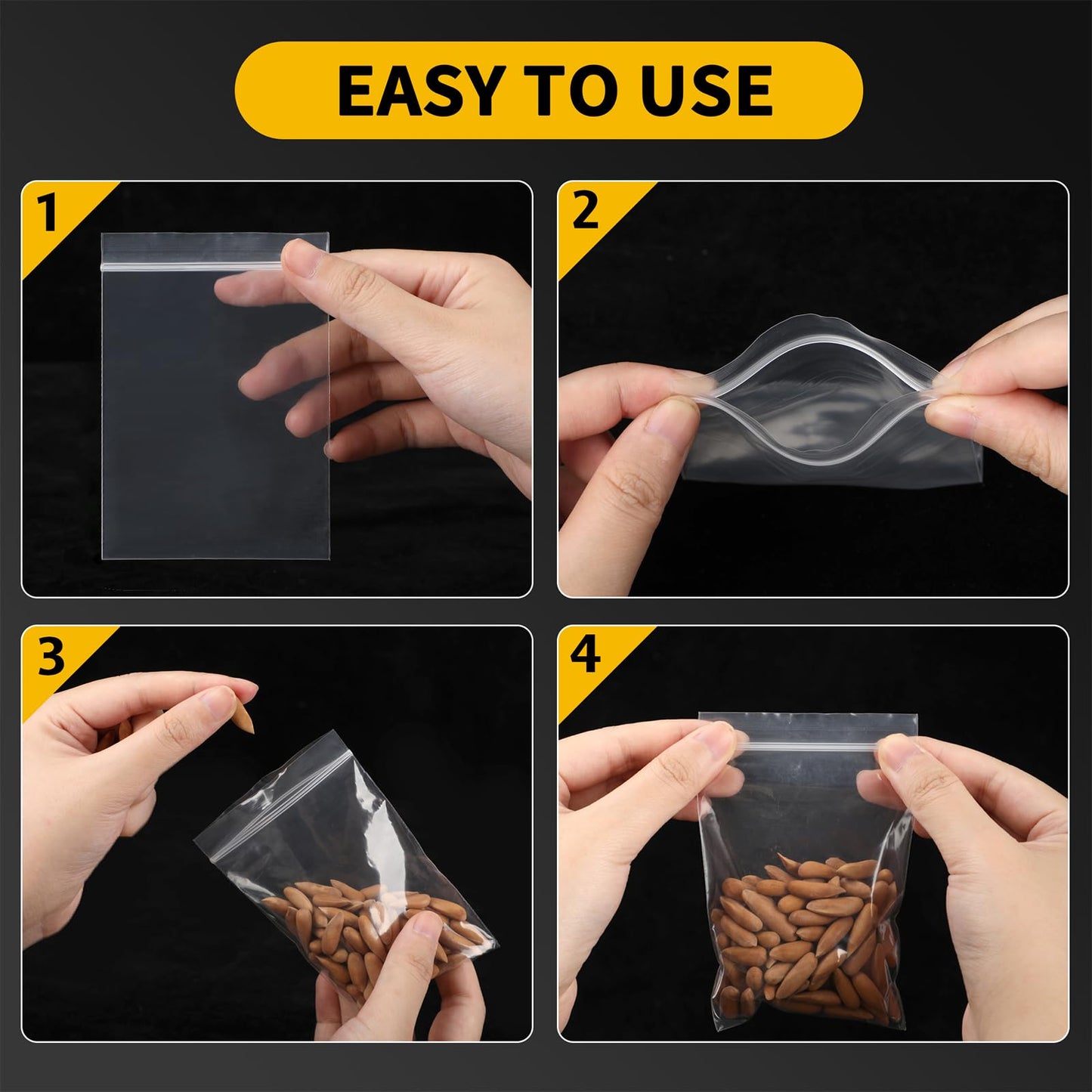 600 Pack Mini Zipper Lock Plastic Bags, Assorted Sizes (1.5x2, 2x2, 2x3, 3x3, 3x4, 3x5 Inch) – Clear, Resealable Storage Bags for Jewelry, Beads, Pills, Toys, Snacks – 2 Mil Thick