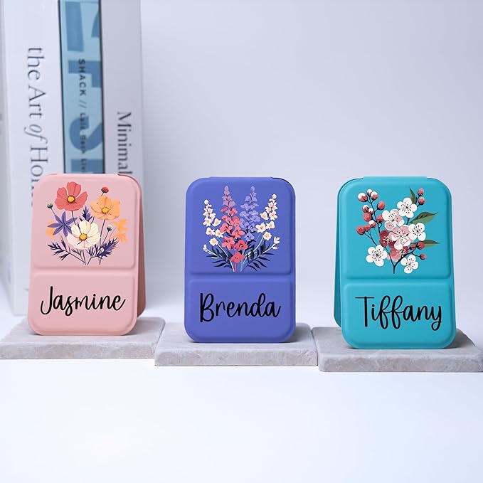 Personalized Birth Flower Month Travel Makeup Mirror for Women | Colorful Birth Flower and Name UV Painting |Custom Small Portable Travel Pocket Mirror Birthday Gifts for Women, Mom, Girl
