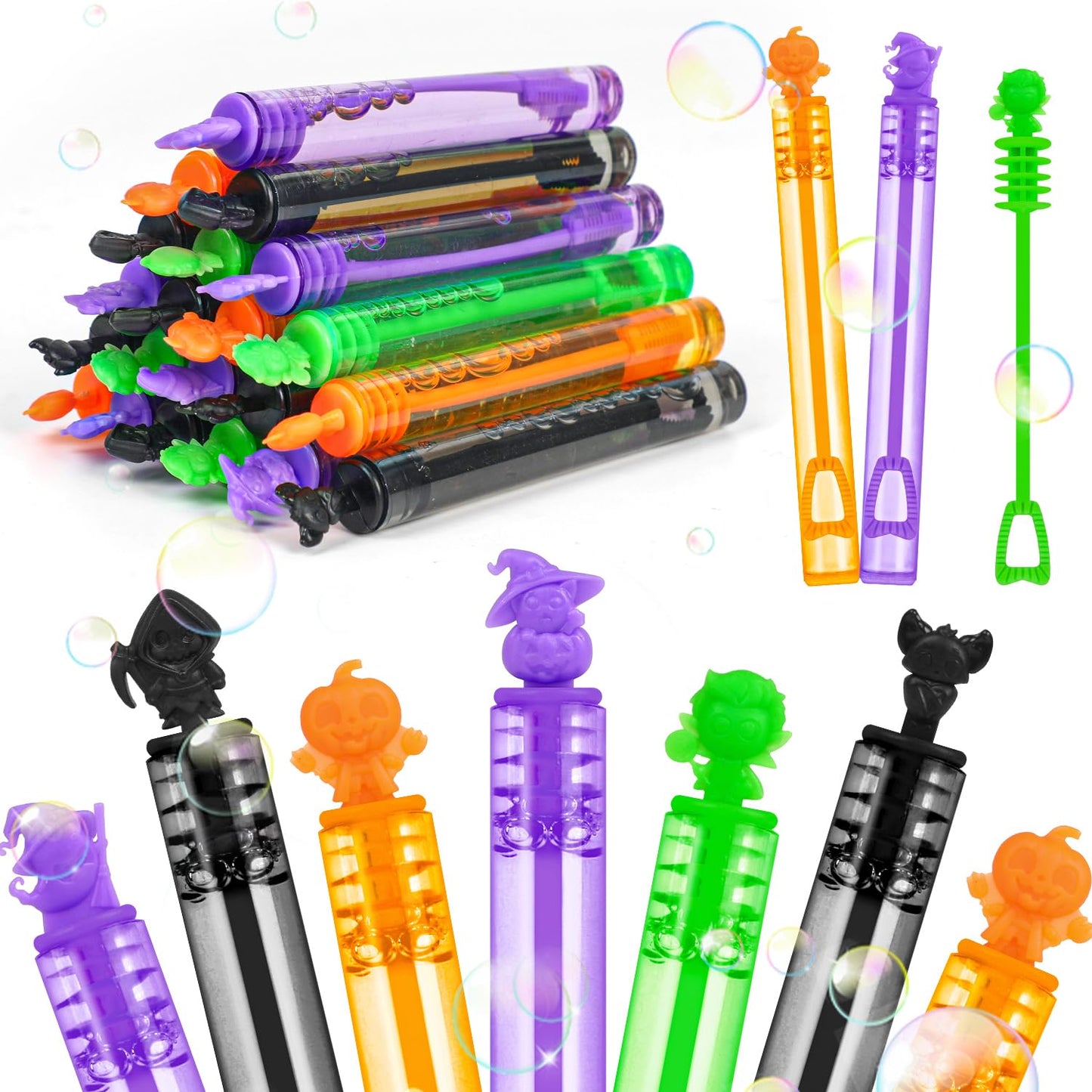 DERAYEE 36PCS Halloween Mini Bubble Wands for Kids, Mini Bubble Party Favors Toys Gifts Bulk for Boys Girls Trick or Treating Halloween Treats Non Candy Goodie Bag Fillers Classroom Awards (6 Styles)