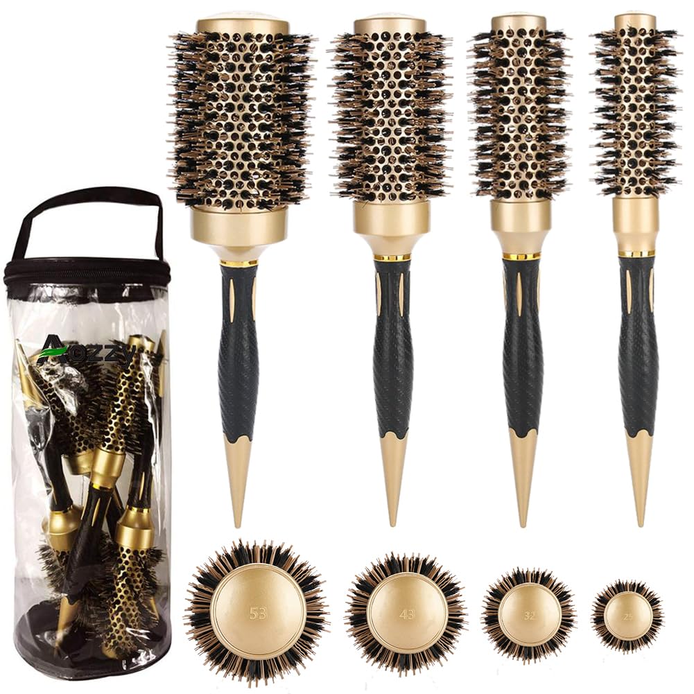 Aozzy Hair Brush, Round Brush Set for Blow Drying - Professional Boar Bristle Hair Styling Brush, Nanothermic-Ion Technology, Ve
