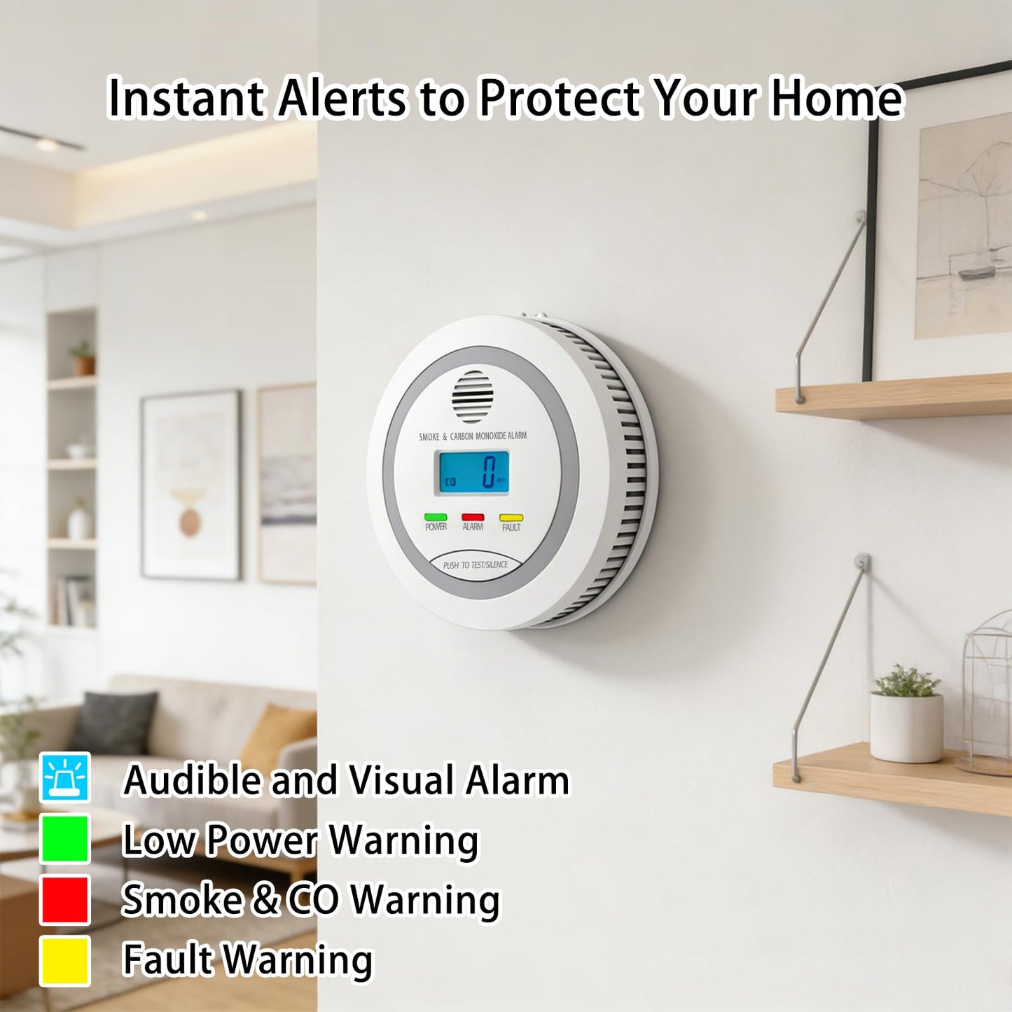 Virtue Sensor Smoke & Carbon Monoxide Detector, 2-in-1 CO Detector Alarm for Home Garage RV with LCD Display Safety Alarm System Audible and Visual Alert