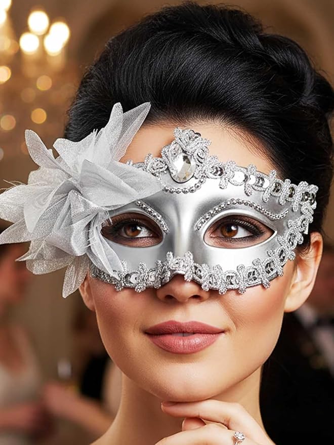 Yokawe Black Masquerade Mask for Women Flower Venetian Ball Masks Lace Mardi Gras Costume