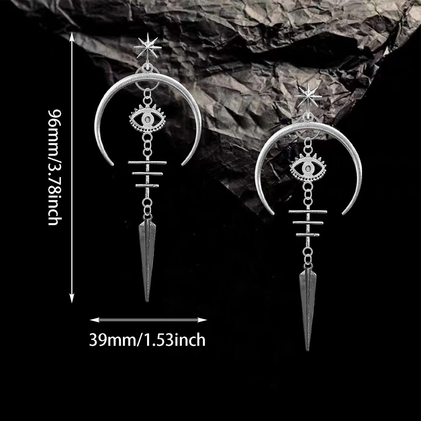 Hanavigar Gothic Viking Vintage Sliver Crescent Moon Evil Eyes Star Fishbone Lightweight Dangle Drop Earrings Punk Tribal Stud Earrings For Women Jewelry Gift (Stud Earrings)