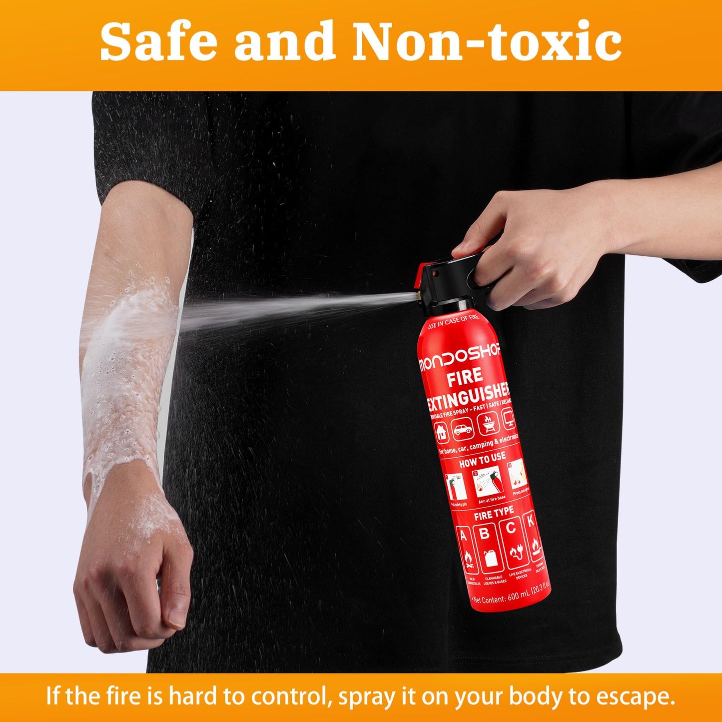 Portable Fire Extinguisher for Home and Vehicle - Mondoshop 2-Pack Water-Based Small Fire Extinguisher with Mount for A, B, C, K Fire, Suitable for Vehicle, Home, Kitchen, Car, Boat, Camping, Business