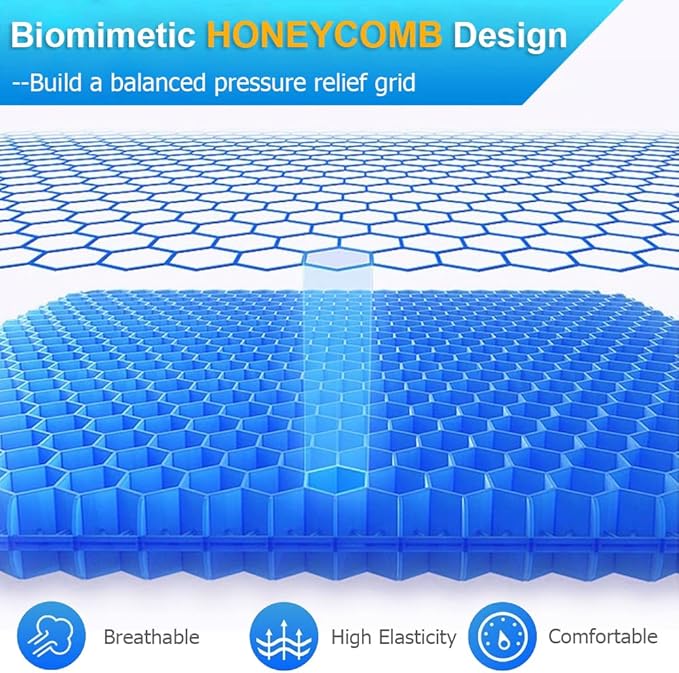 Helishy Gel Seat Cushion, Super Large Gel Cushion Chair Pads with Non-Slip Cover for Home Office Car Seat Wheelchair, Soft Breathable Honeycomb Seat Cushion for Relieve Hip Pain, As Seen On TV