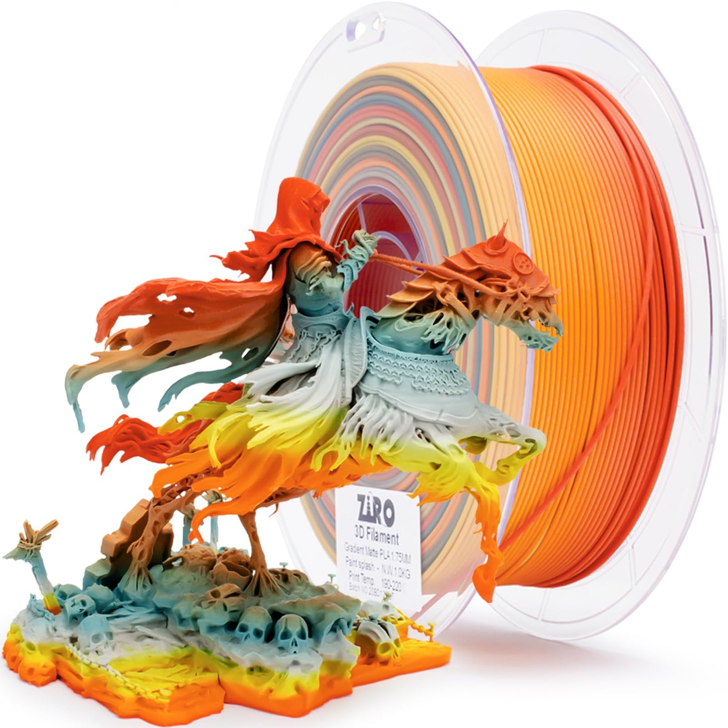ZIRO 3D Printer Filament PLA, Fast Color Changing Filament (Matte), Color Change by Length PLA, Fit Most FDM 3D Printers, Matte
