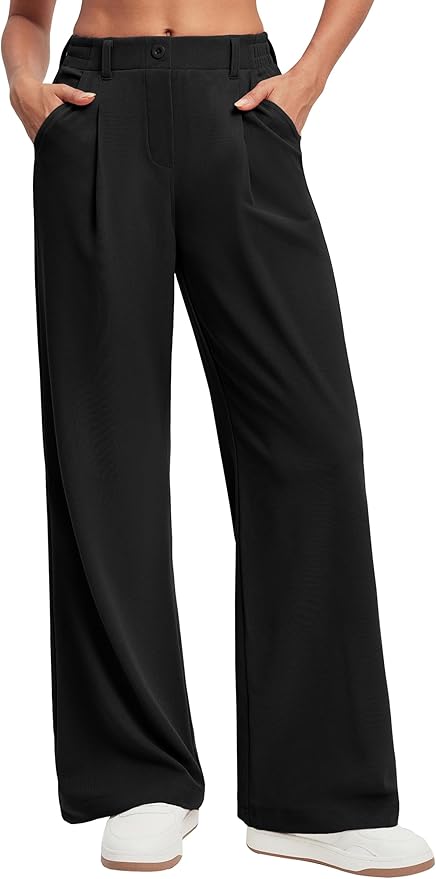 Ewedoos Wide Leg Pants Woman Stretchy Work Dress Pants Women Pull on Business Casual Slacks Trousers Fall Outfits 26"/28"