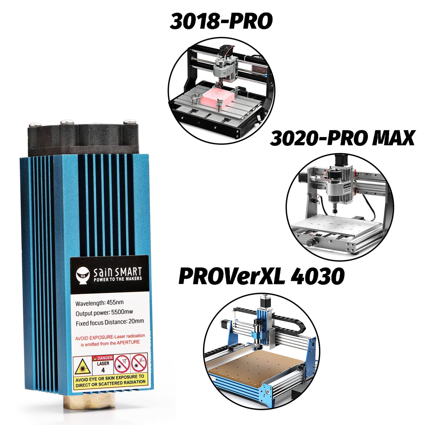 Genmitsu FL55P 5.5W Fixed Focus Laser Module Kit for Genmitsu 3018-PRO, ProverXL 4030, Cubiko CNC Router Machine